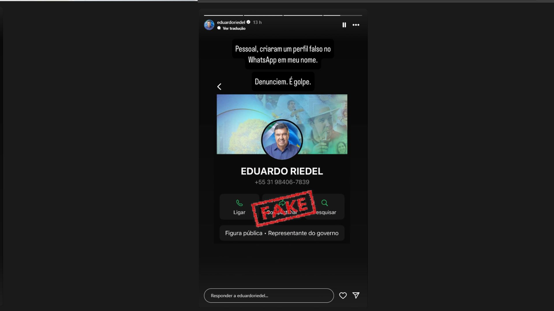 Criminosos usam foto de Eduardo Riedel para golpes no whatsapp; governo alerta população